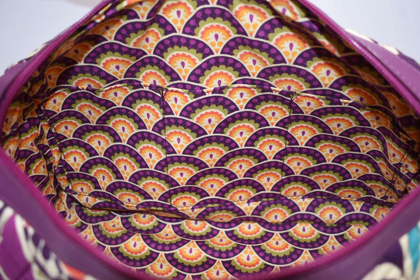 Vera Bradley Trimmed Caroline Satchel Bag in "Plum Crazy" Pattern