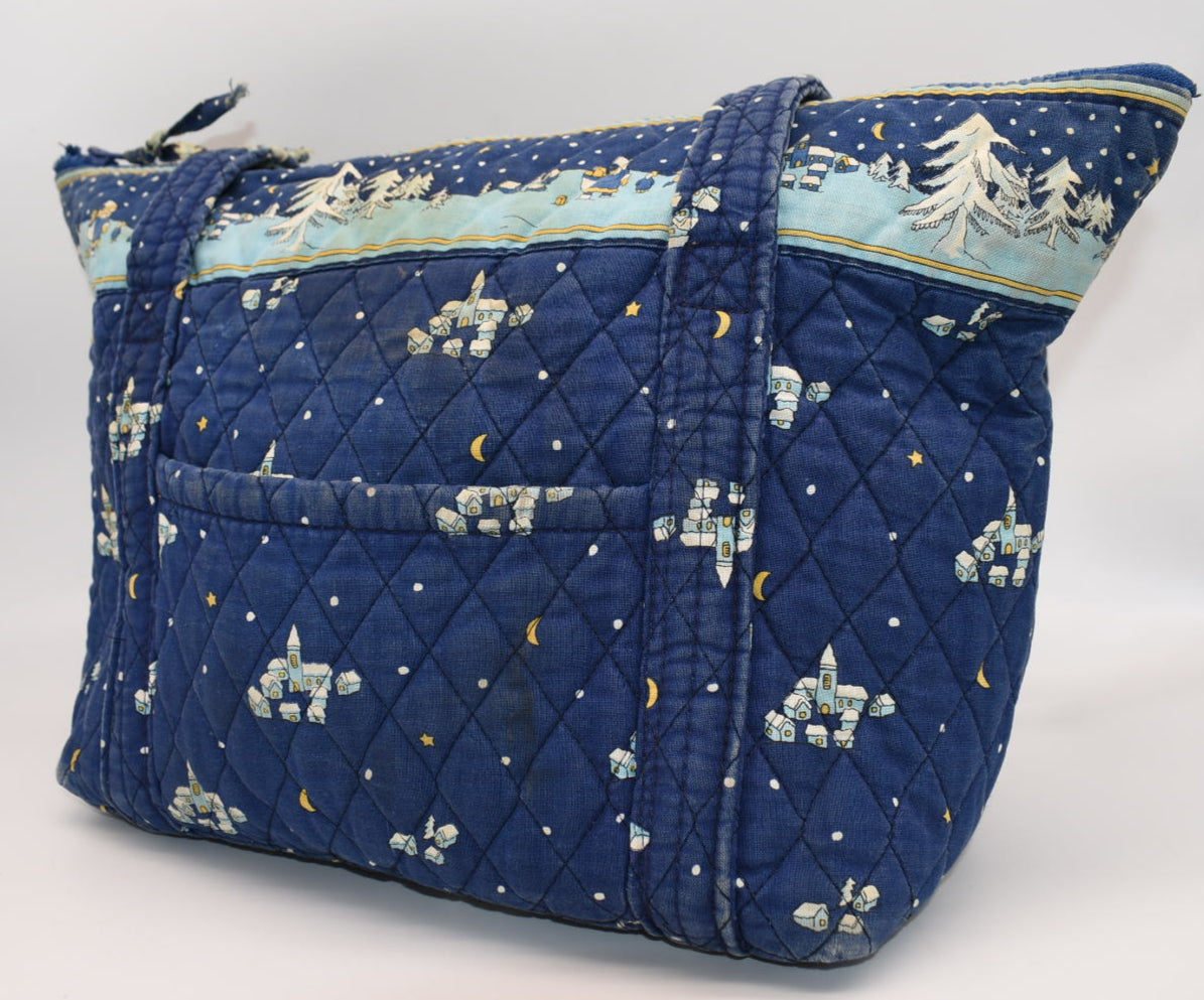 Vera Bradley Large Paddy Tote Bag in "Blue Christmas-1997" Pattern