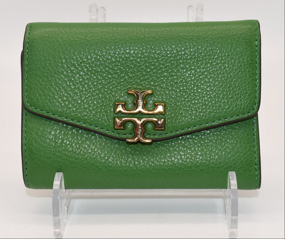 Tory Burch Kira Pebbled Medium Flap Wallet in Poblano Green
