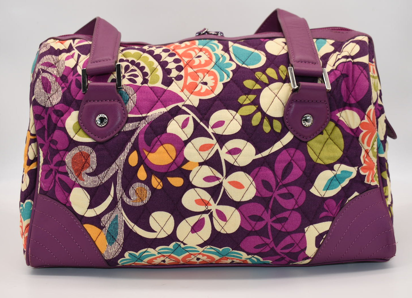 Vera Bradley Trimmed Caroline Satchel Bag in "Plum Crazy" Pattern