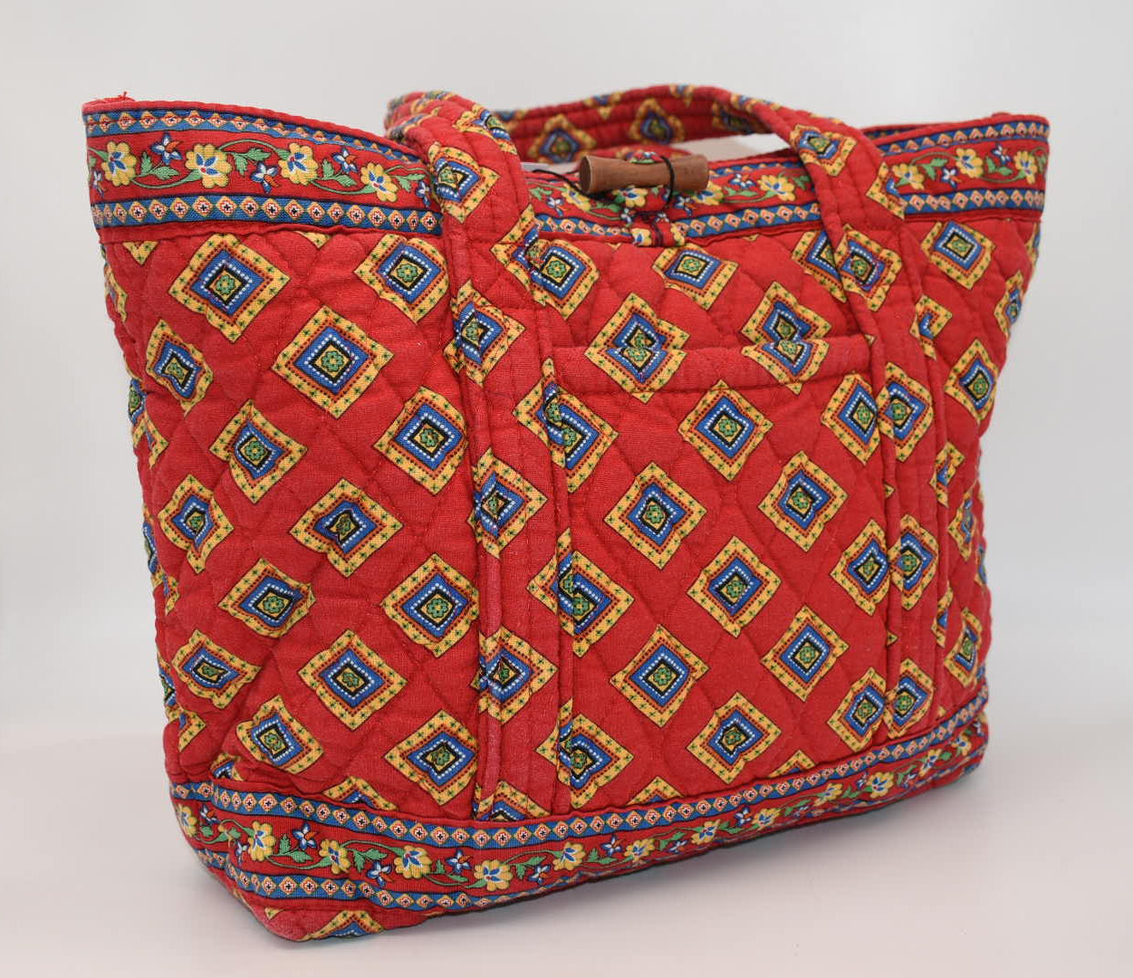 Vera Bradley East West Toggle Tote Bag in "Villa Red" Pattern