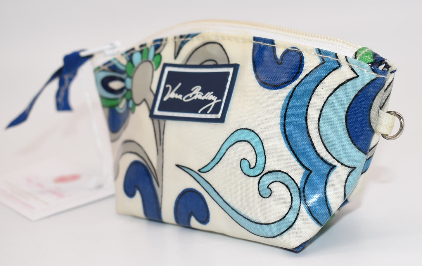 Vera Bradley Waterproof Small Zip Pouch/ Bag in "Mediterranean White" Pattern