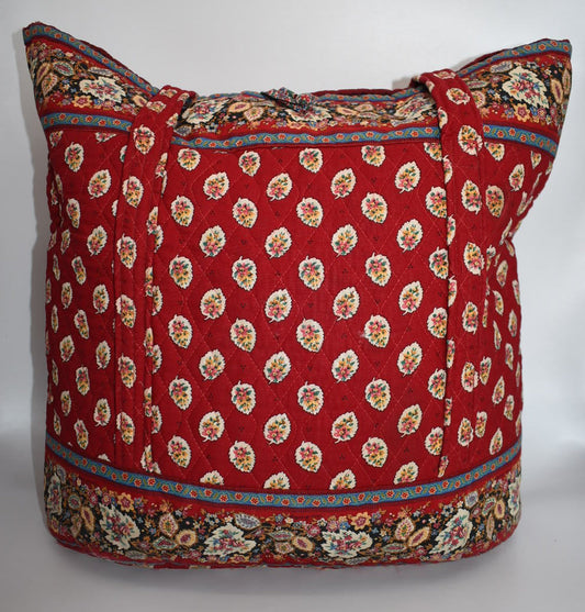 Vintage Vera Bradley Large Vera Tote Bag in "Red Leaf" Pattern