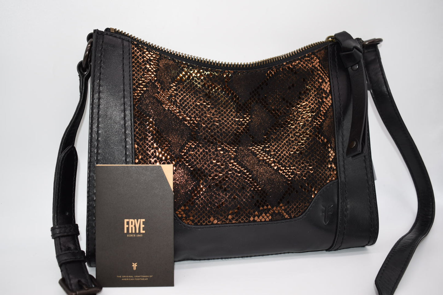 Frye Melissa Black Metallic Scale Zip Crossbody Bag