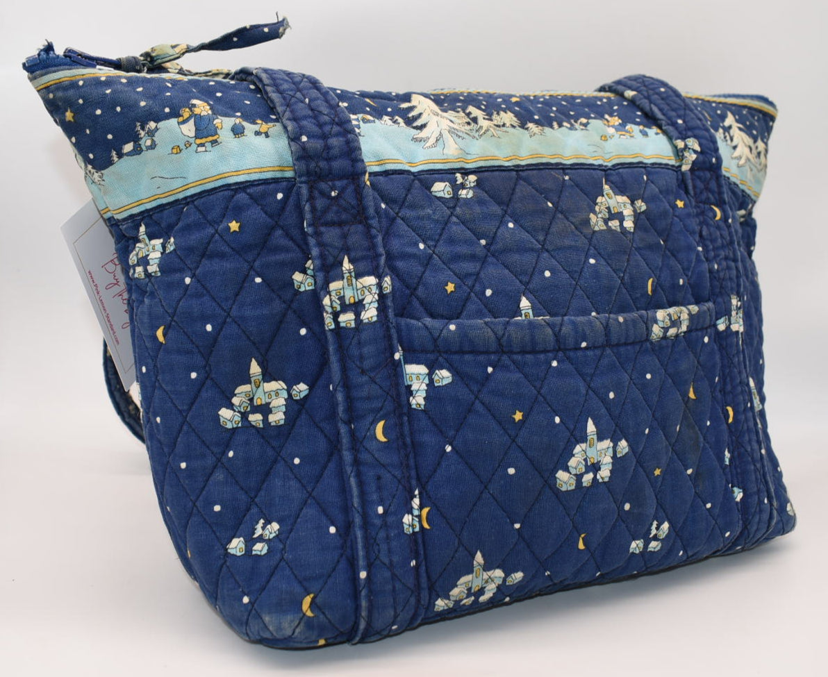 Vera Bradley Large Paddy Tote Bag in "Blue Christmas-1997" Pattern