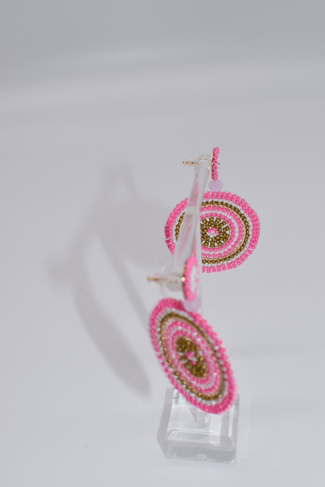 Statement Earrings: Beaded Round Boho Drop Earrings in Pink