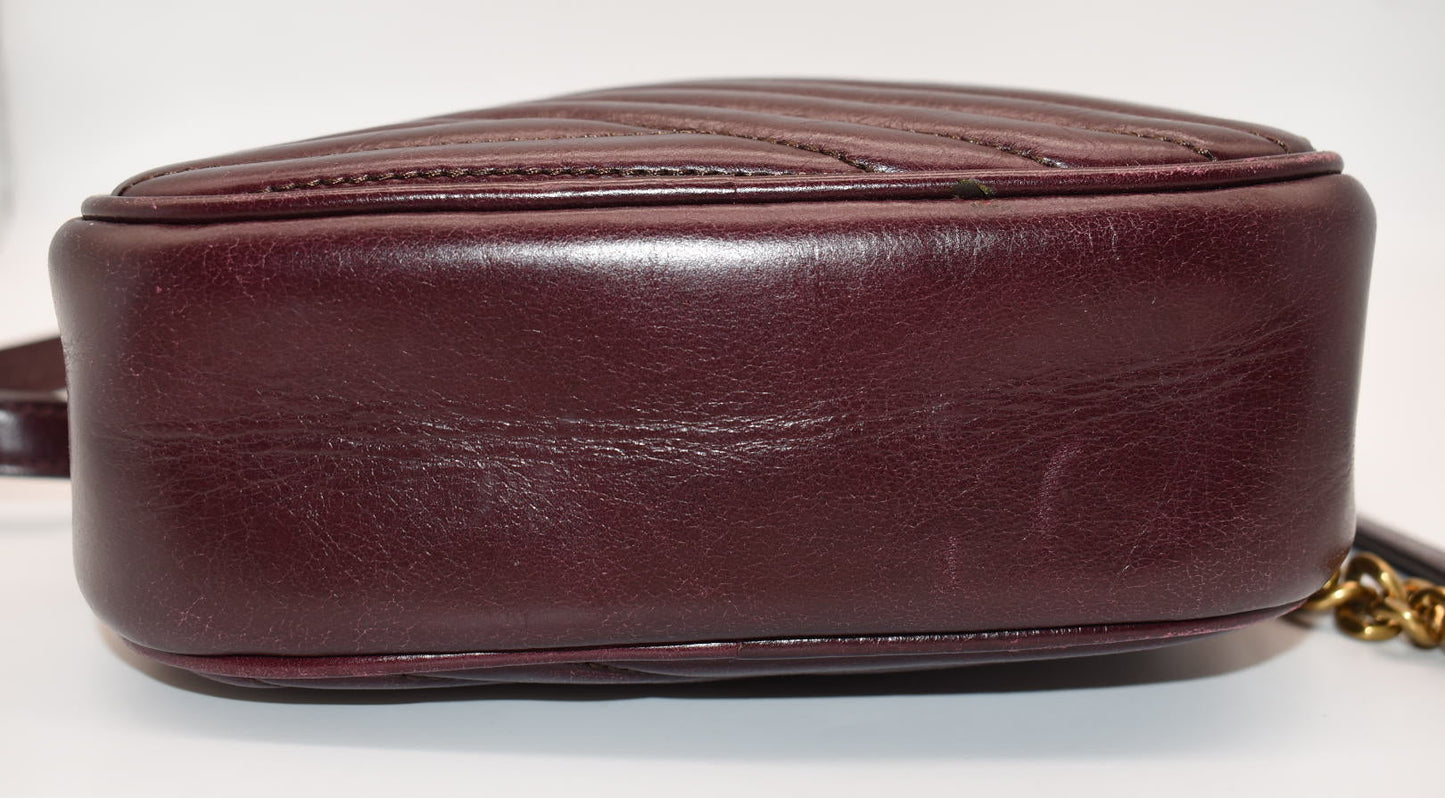 Tory Burch Kira Chevron Small Camera Bag in Fig Burgundy Glazed Leather