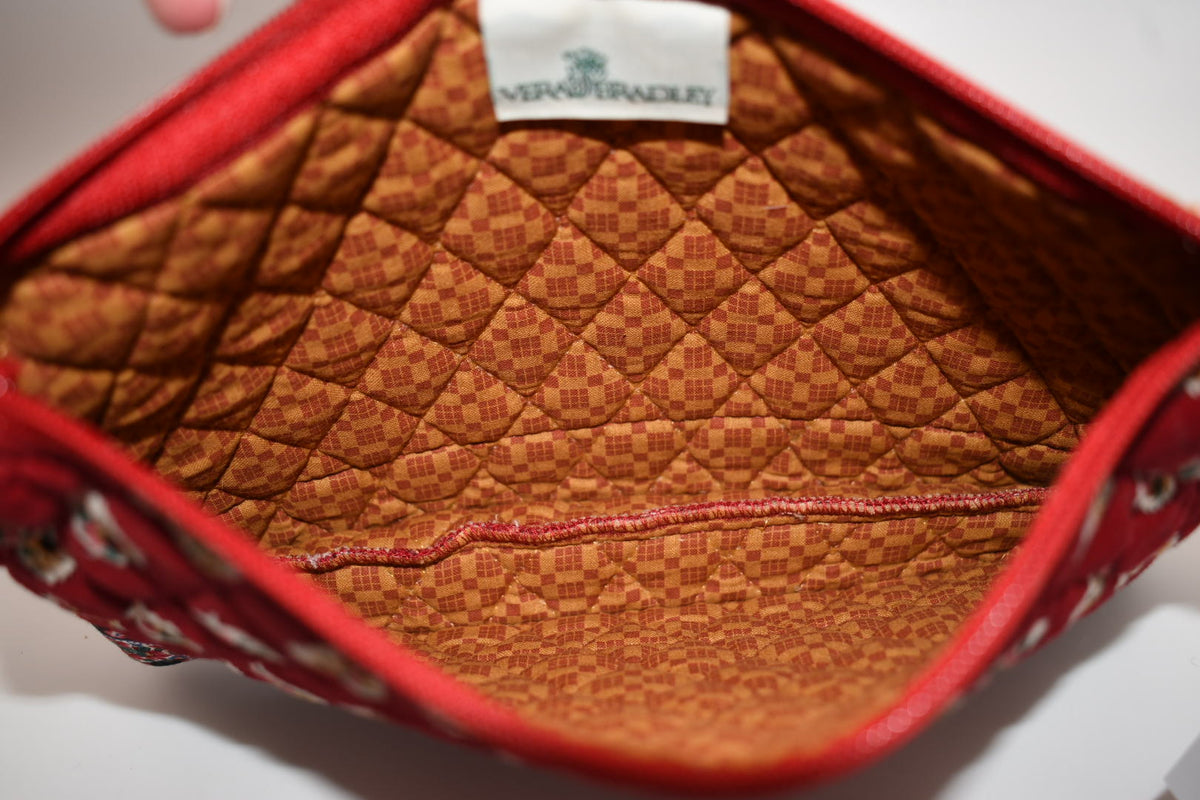 Vintage Vera Bradley Petite Crossbody/ Shoulder Bag in "Red Leaf" Pattern