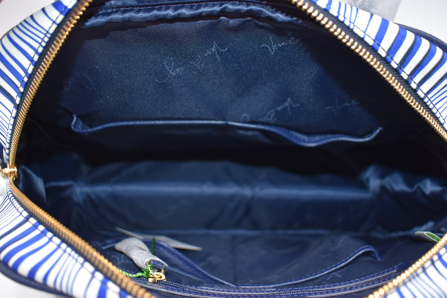 Vera Bradley Bowler Satchel Bag in "Wavy Stripe" with Navy Trim