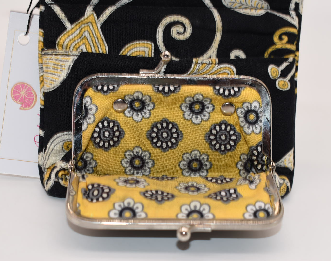 Vera Bradley "One for the Money" Bifold Wallet in Yellow Bird Pattern