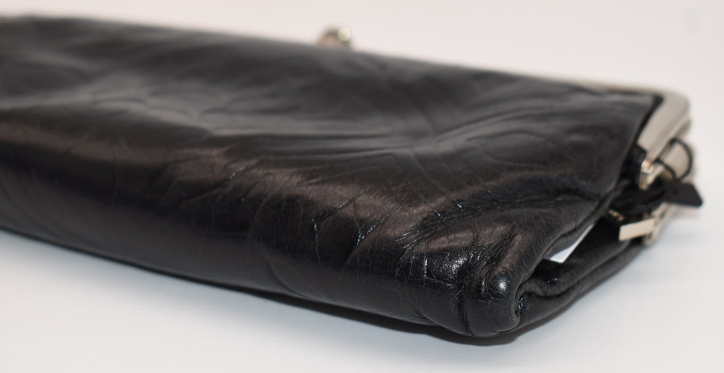 HOBO Lauren Clutch Wallet in Black Embossed Leather