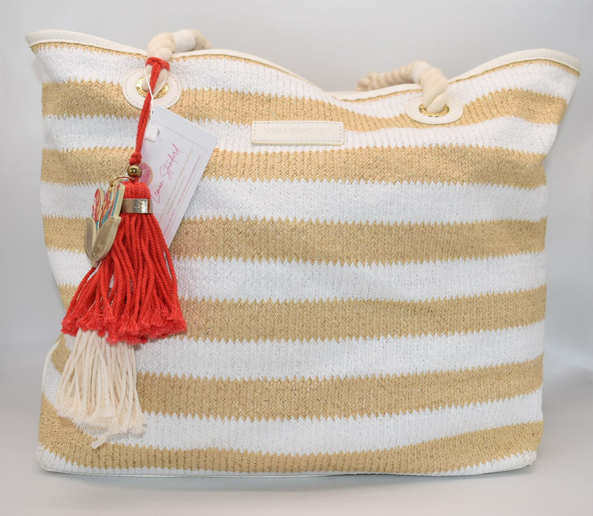 Vera Bradley Woven Neutral Straw Tote Bag