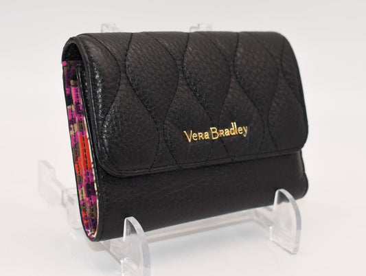 Vera Bradley Compact Riley Wallet in Quilted Black Leather