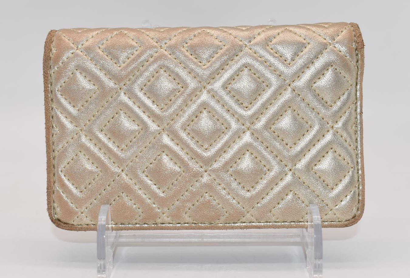 Tory Burch Fleming Metallic Slim Medium Wallet in Gold