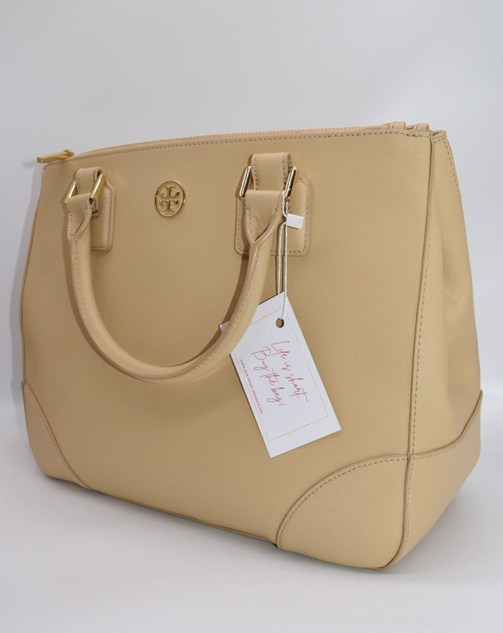 Tory Burch Robinson Double Zip Tote Bag in Sand