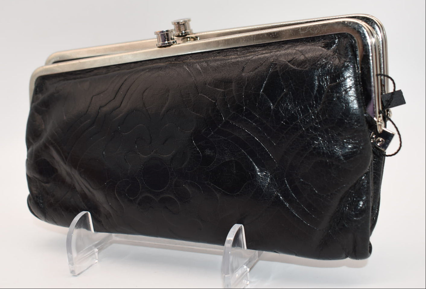 HOBO Lauren Clutch Wallet in Black Embossed Leather
