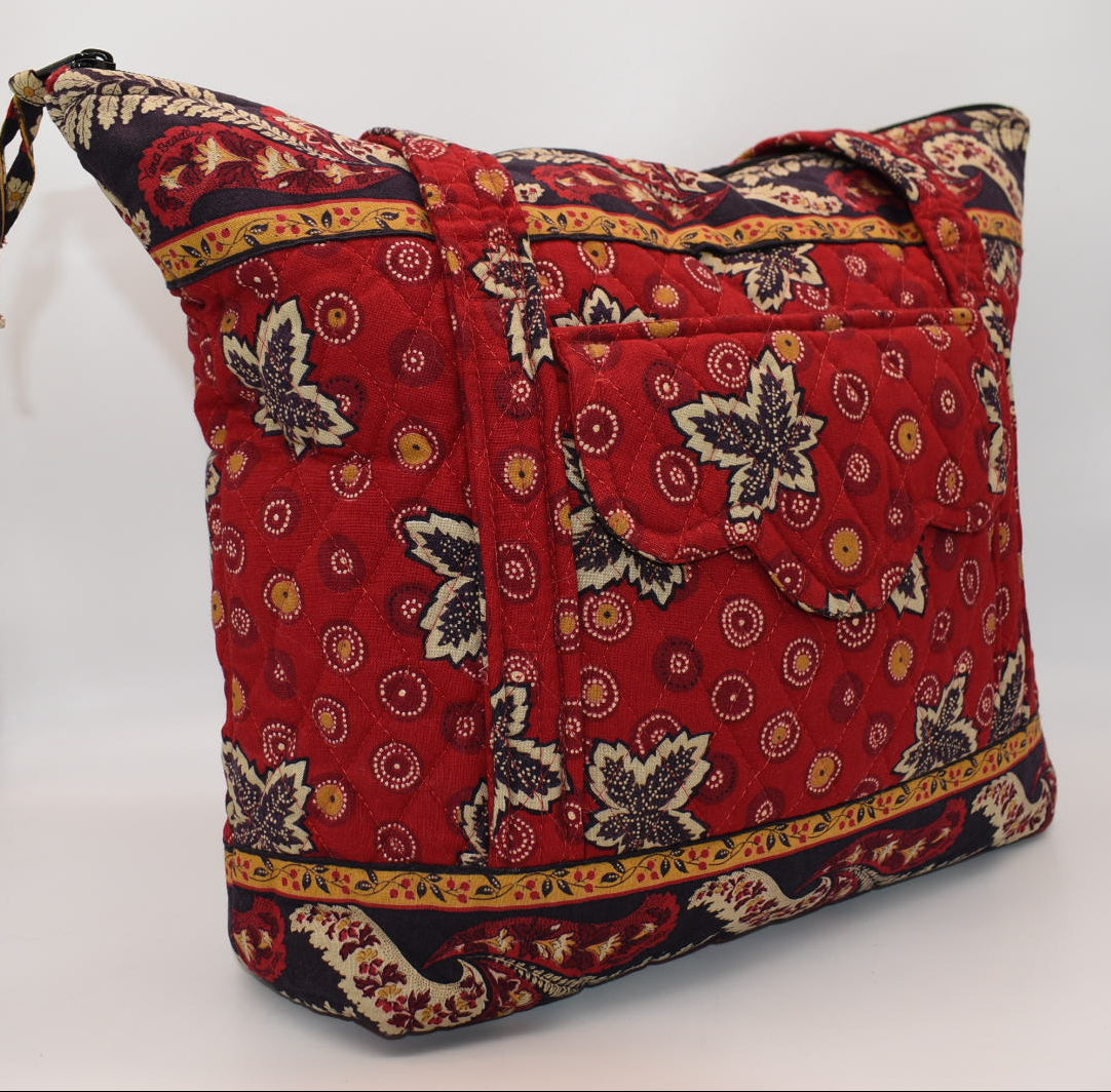 Vintage Vera Bradley Villager Tote Bag in "Red Coin -1999" Pattern