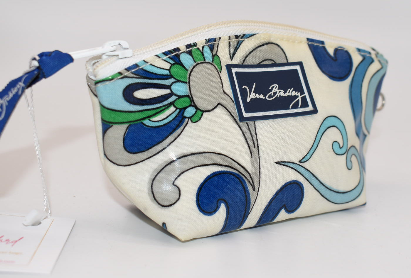 Vera Bradley Waterproof Small Zip Pouch/ Bag in "Mediterranean White" Pattern