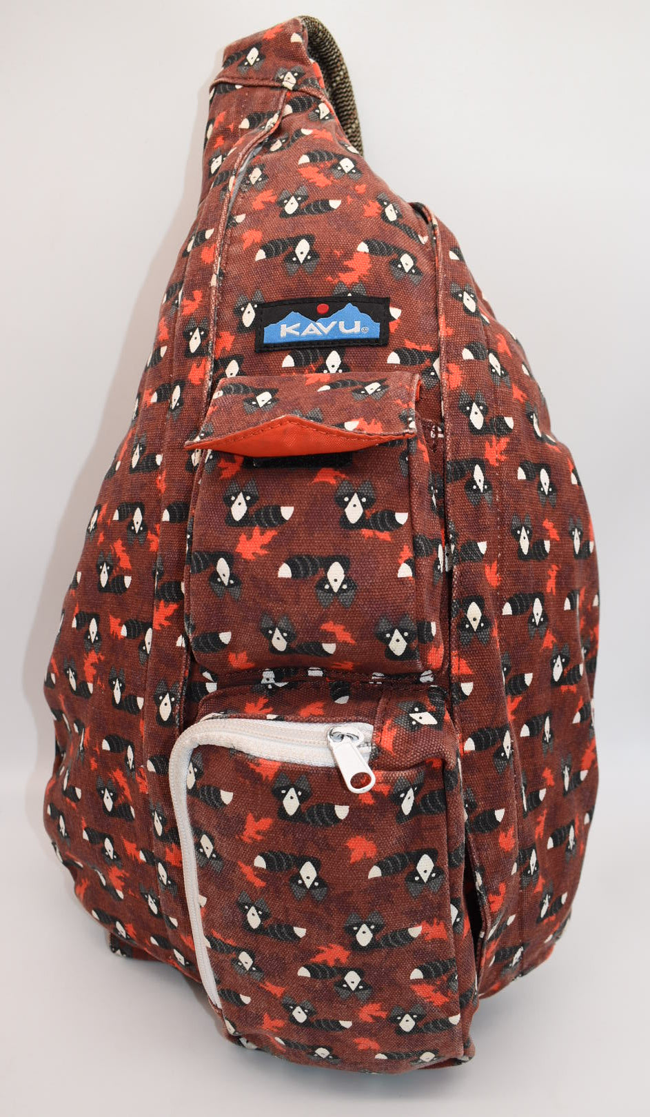 Kavu Rope Sling Bag in Red Critters Racoon