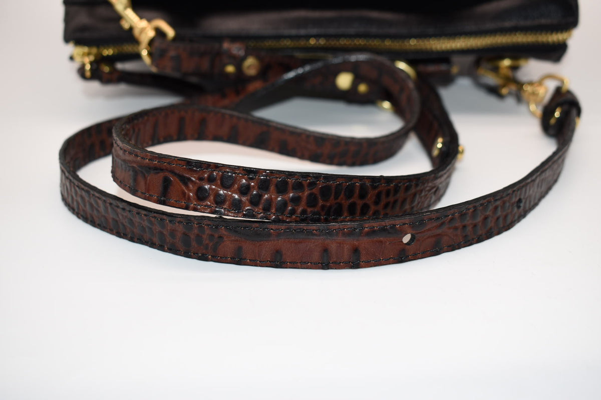 Brahmin Anywhere Convertible Leather Satchel Bag Tuscan Black