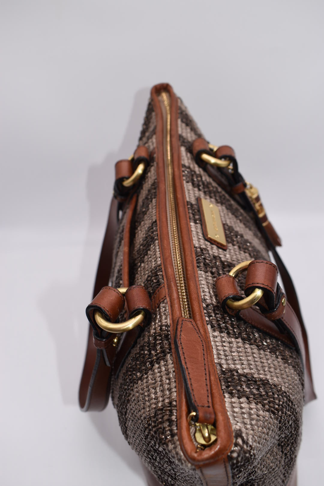 Brahmin Medium Lena Tote Bag in Raffia & Leather