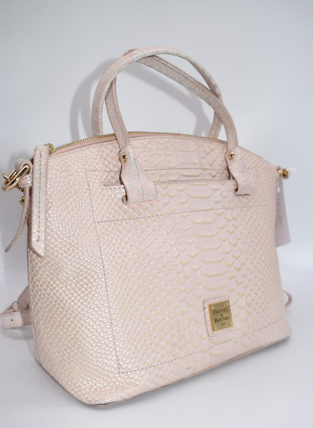 Dooney & Bourke Pink Pearl Croc Domed Satchel Bag