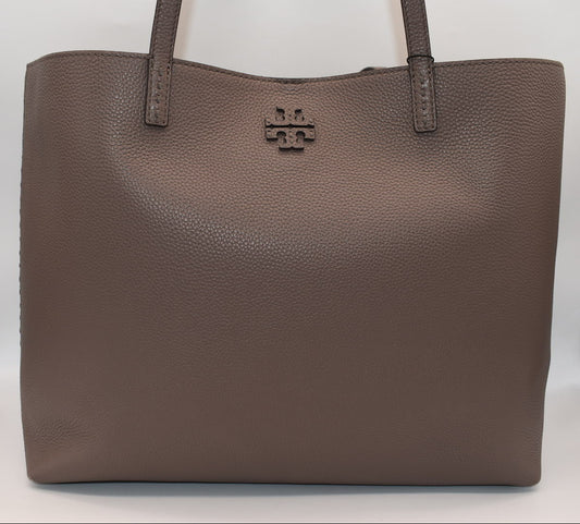 Tory Burch McGraw Leather Tote Bag in Silver Maple