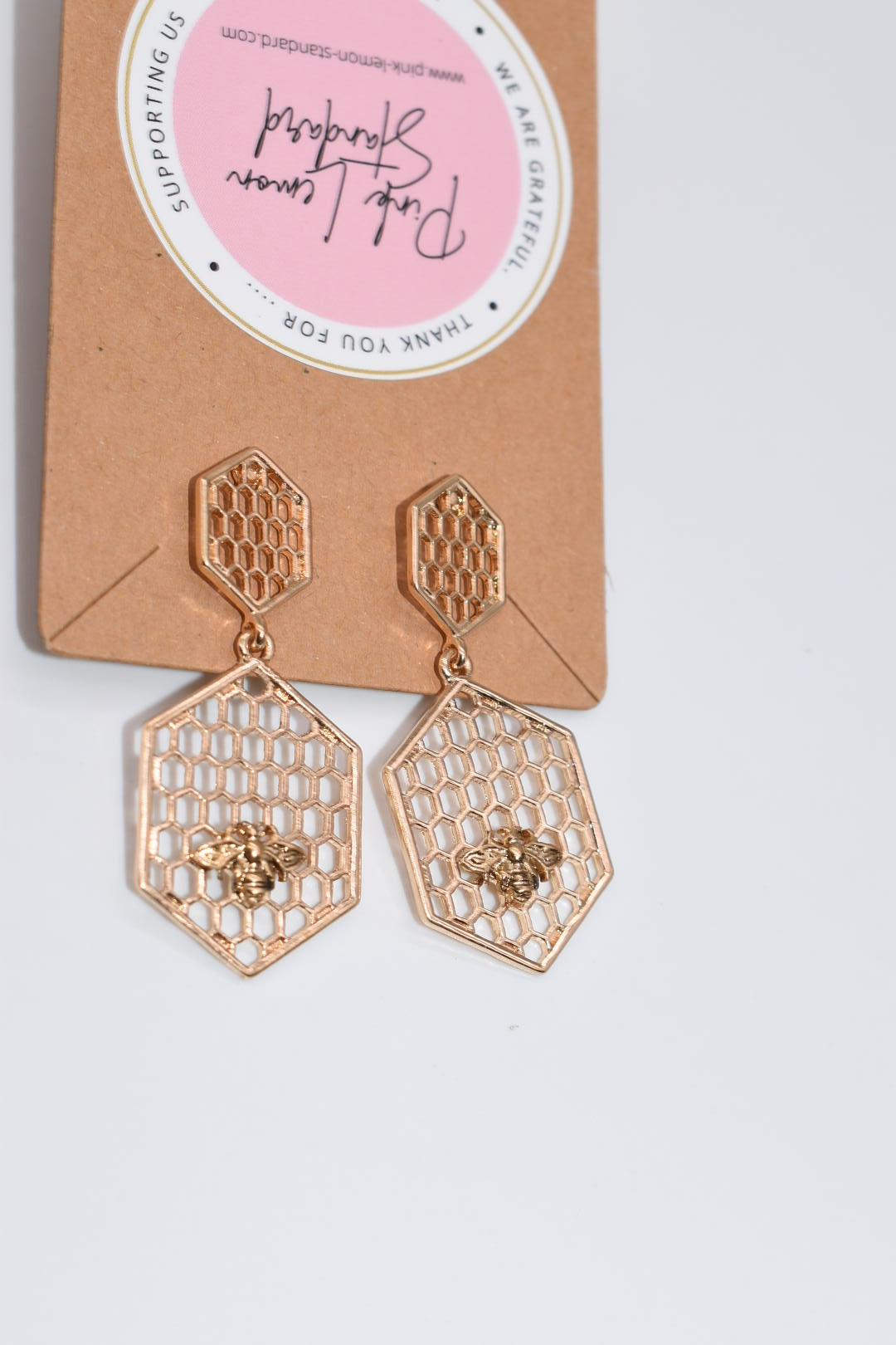 Statement Earrings: Gold Honeycomb Bee Drop Earrings