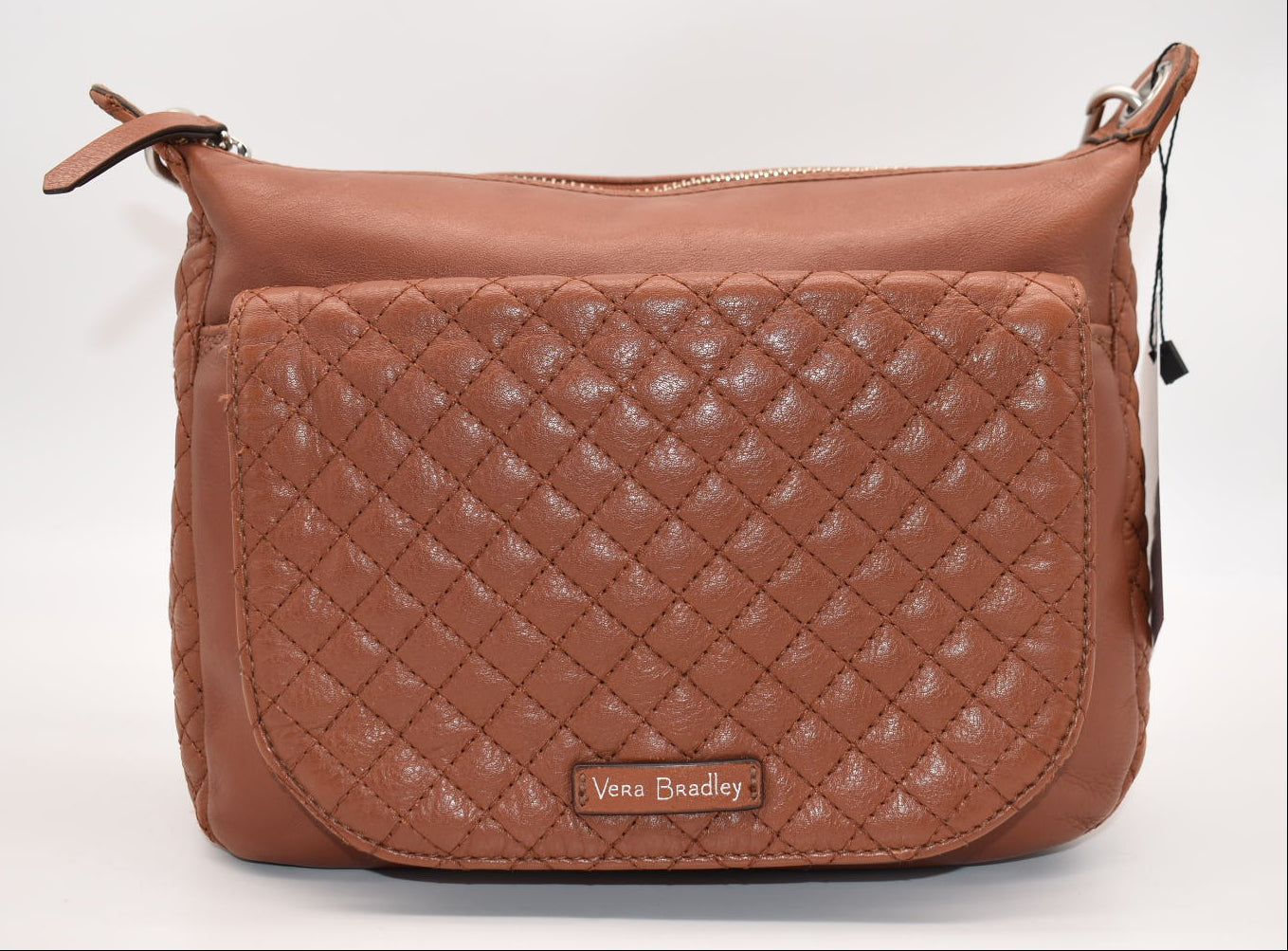 Vera Bradley Carson Leather Crossbody Shoulder Bag in Cognac Brown