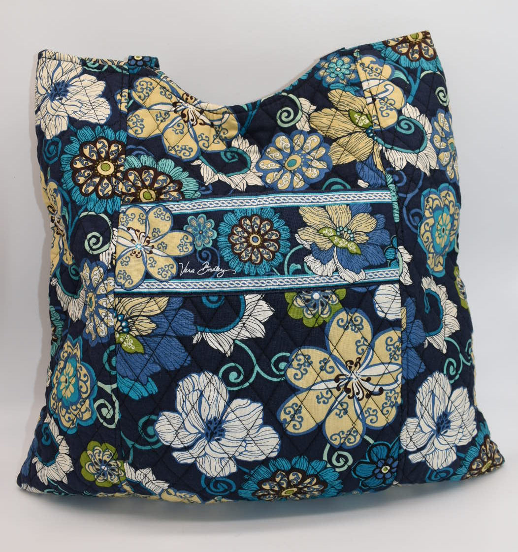 Vera Bradley Large Curvy Tote Bag in "Mod Floral Blue" Pattern