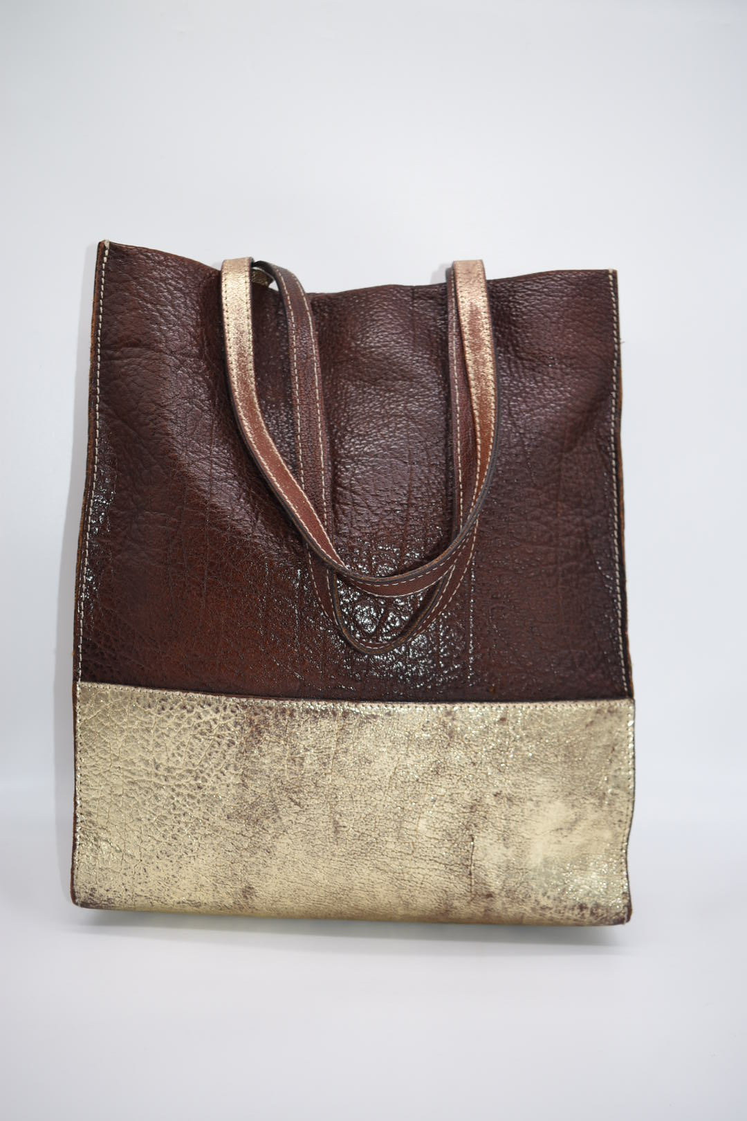 Patricia Nash Leather Shoulder Tote Bag in Distressed Bronze & Bronze