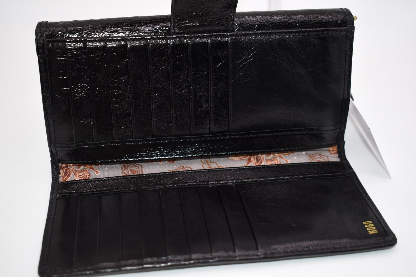 HOBO Rider Leather Wallet in Glossy Black