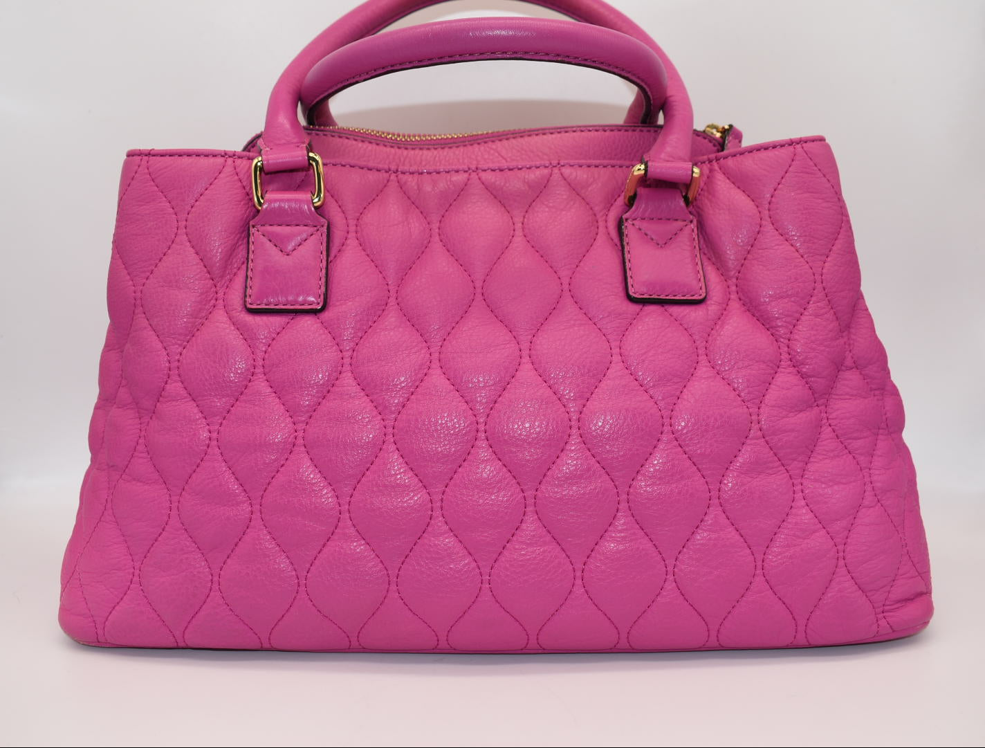 Vera Bradley Large Quilted Leather Emma Satchel Bag in Magenta