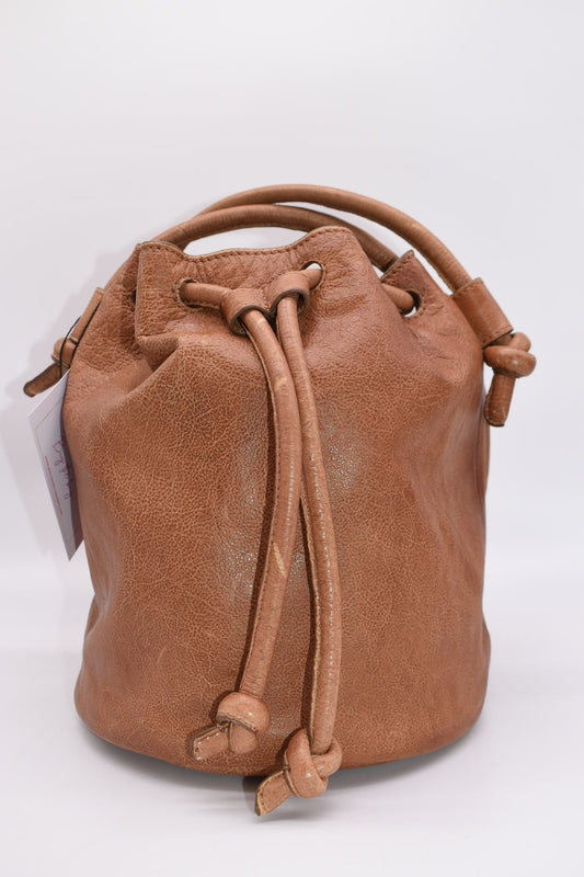 Frye Beige Nora Knotted Leather Bucket Bag