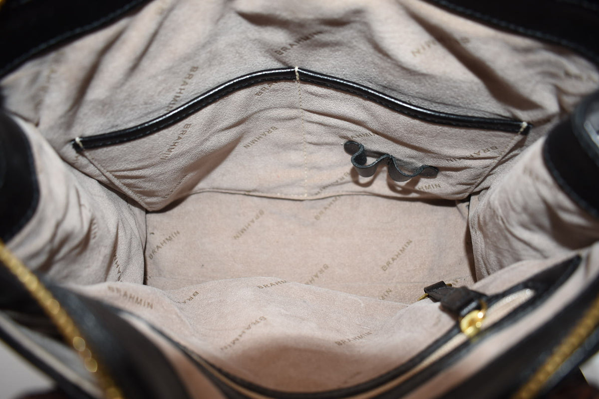 Brahmin Anywhere Convertible Leather Satchel Bag Tuscan Black