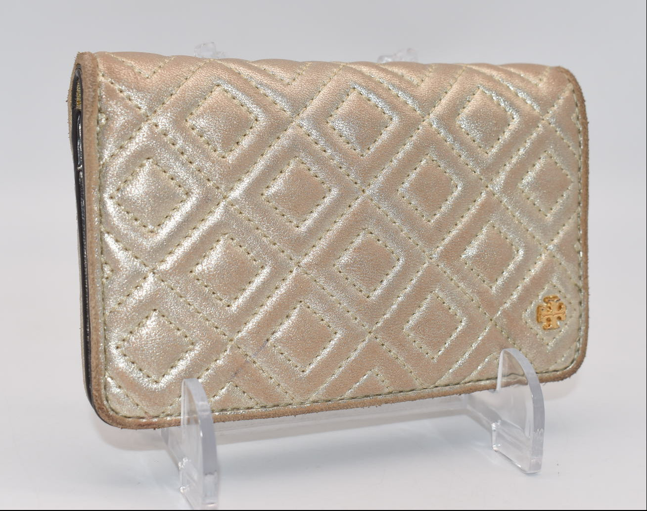 Tory Burch Fleming Metallic Slim Medium Wallet in Gold