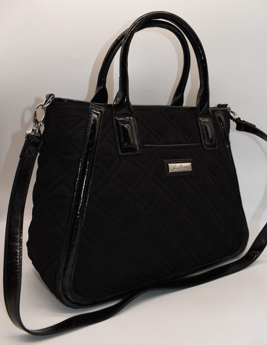 Vera Bradley Trimmed Microfiber Trapeze Satchel Bag in Black