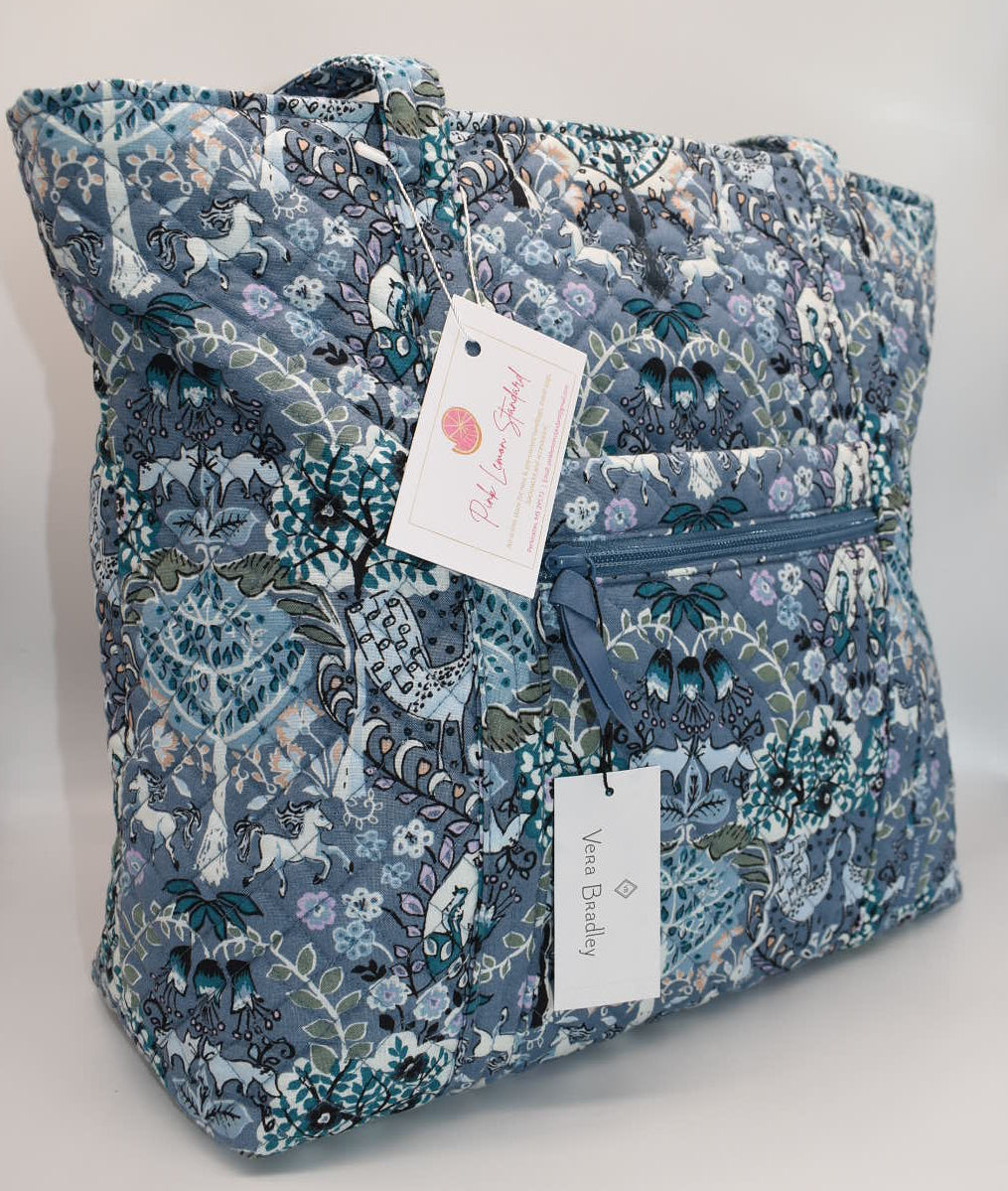 Vera Bradley Large Vera Tote Bag in "Enchantment Blue" Pattern