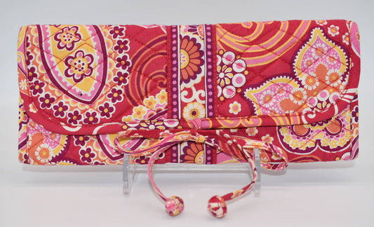 Vera Bradley Cosmetic "Brush Up" Roll Case in "Raspberry Fizz" Pattern