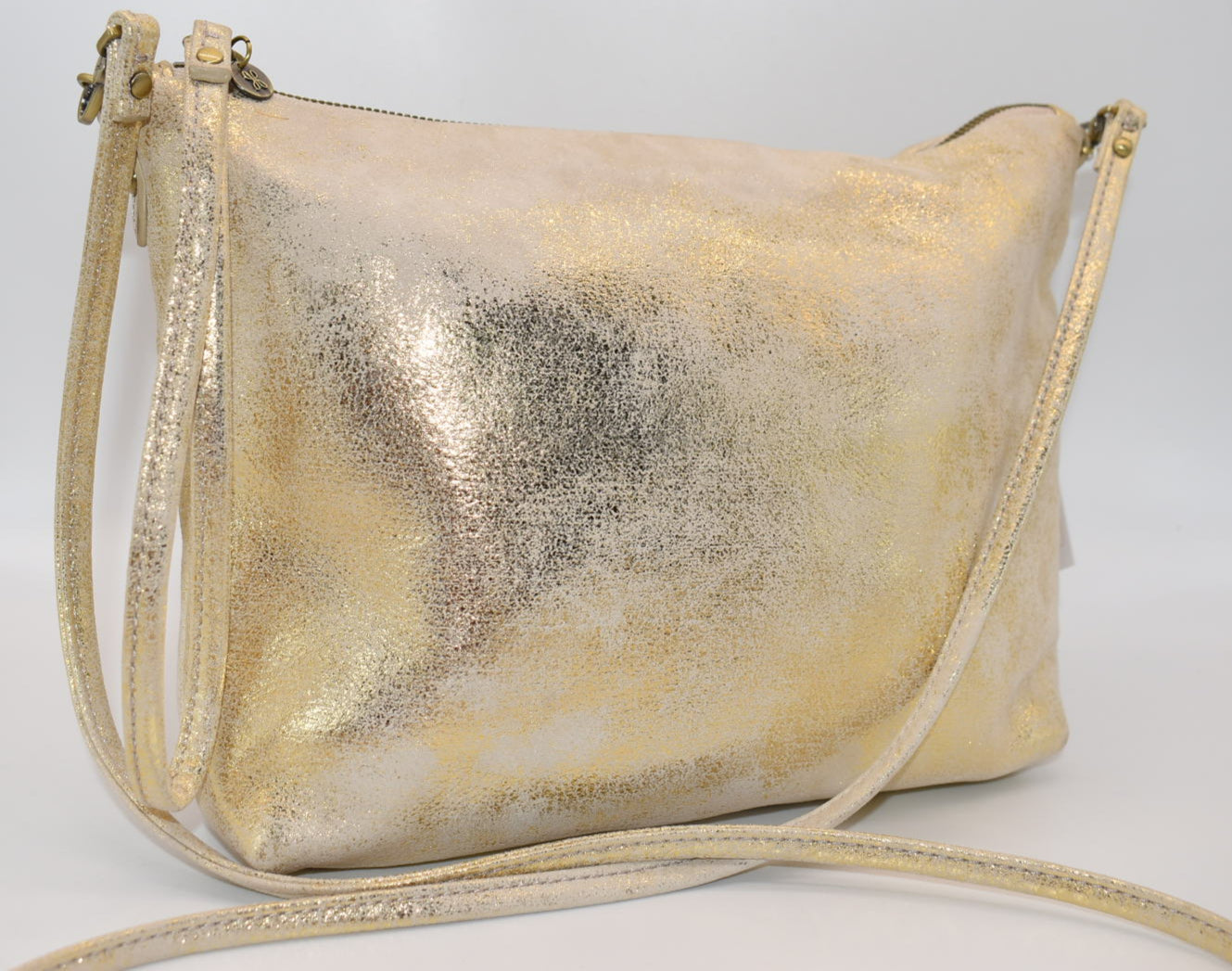 HOBO INTL Leather Convertible Crossbody Bag in Gold Leaf Shimmer