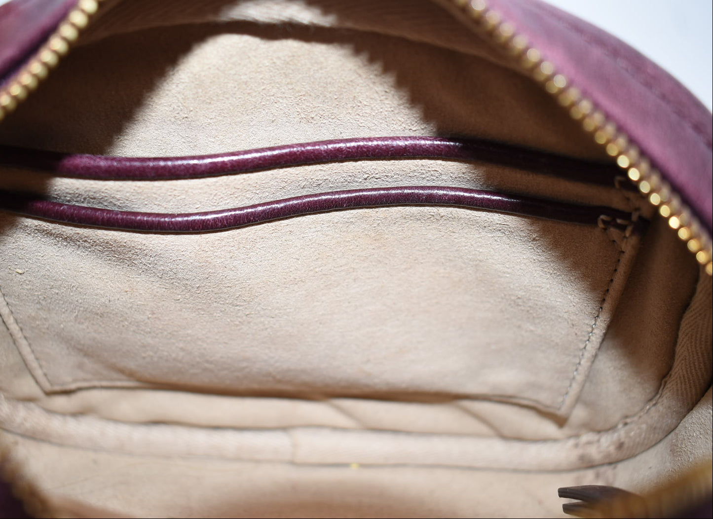 Tory Burch Kira Chevron Small Camera Bag in Fig Burgundy Glazed Leather