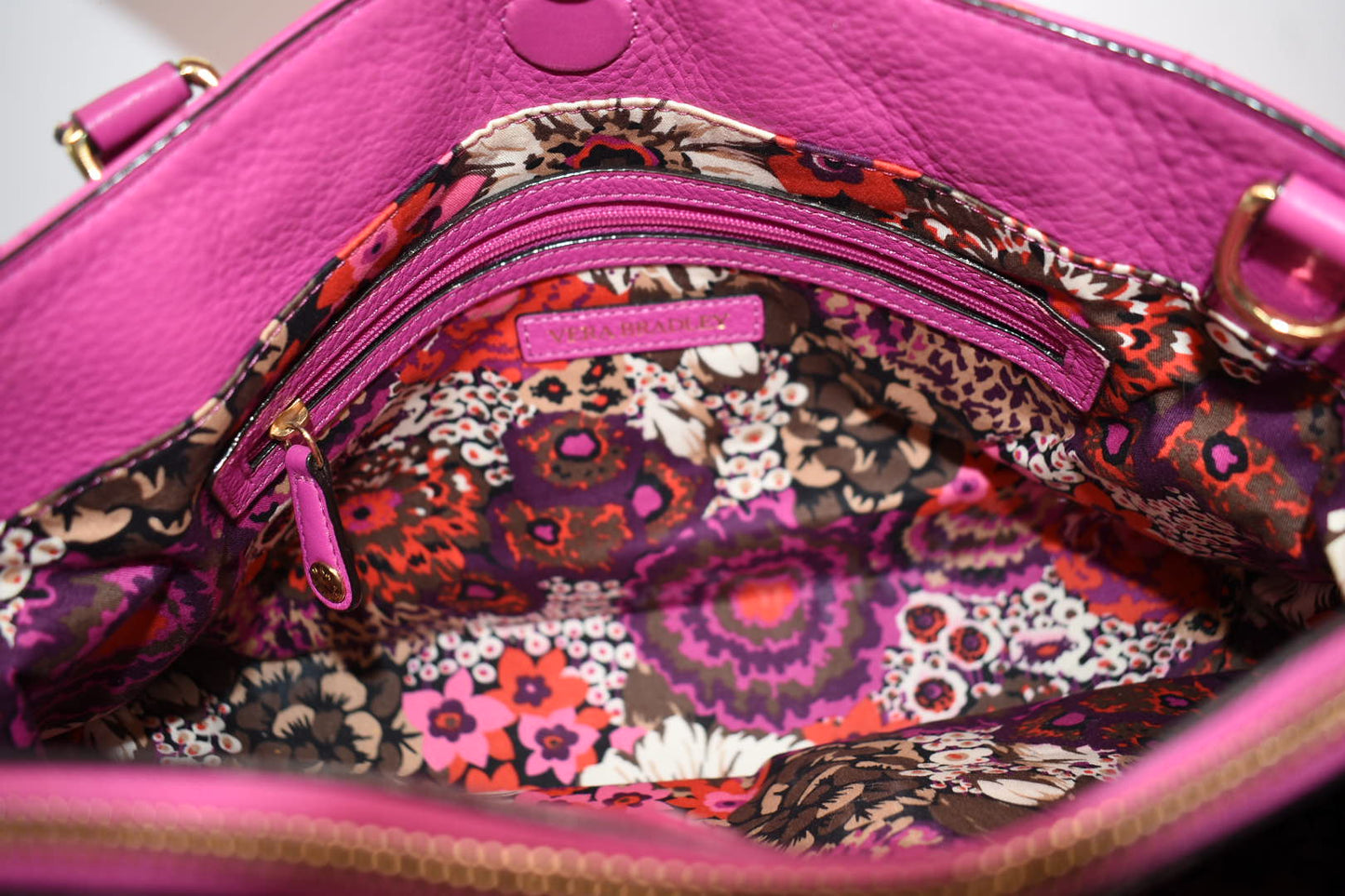 Vera Bradley Large Quilted Leather Emma Satchel Bag in Magenta