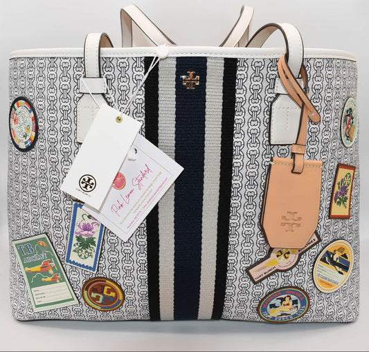Tory Burch Gemini Link Canvas Patches Tote Bag in New Ivory