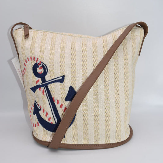 Vera Bradley Straw Bucket Crossbody Bag in "Regatta Anchor Navy"
