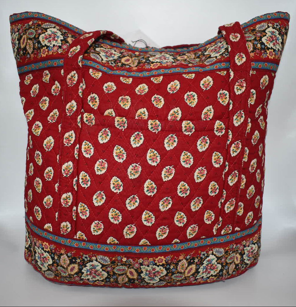 Vintage Vera Bradley Large Vera Tote Bag in "Red Leaf" Pattern