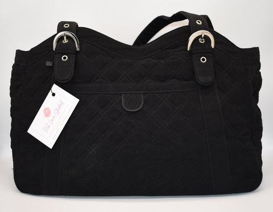 Vera Bradley Large Quilted Microfiber Satchel Bag in Black