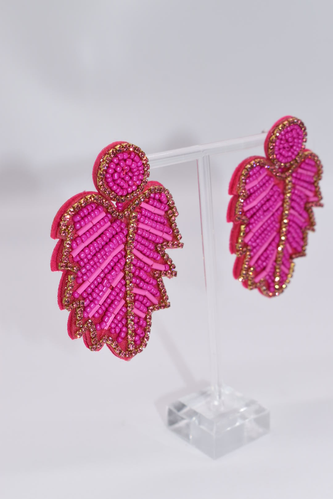 Statement Earrings: Pink Beaded Tropical Drop Earrings