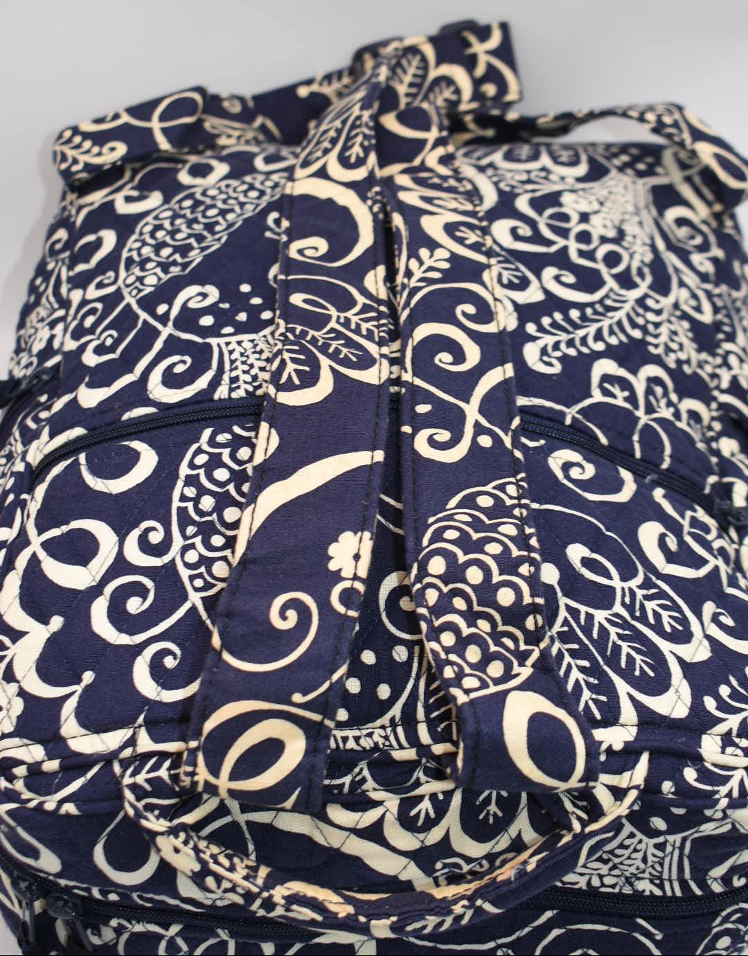 Vera Bradley Large Ultimate Backpack in "Twirly Birds- Navy" Pattern