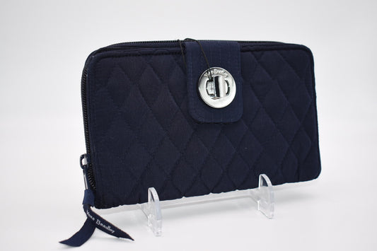 Vera Bradley Microfiber RFID Turnlock Wallet in Navy Blue
