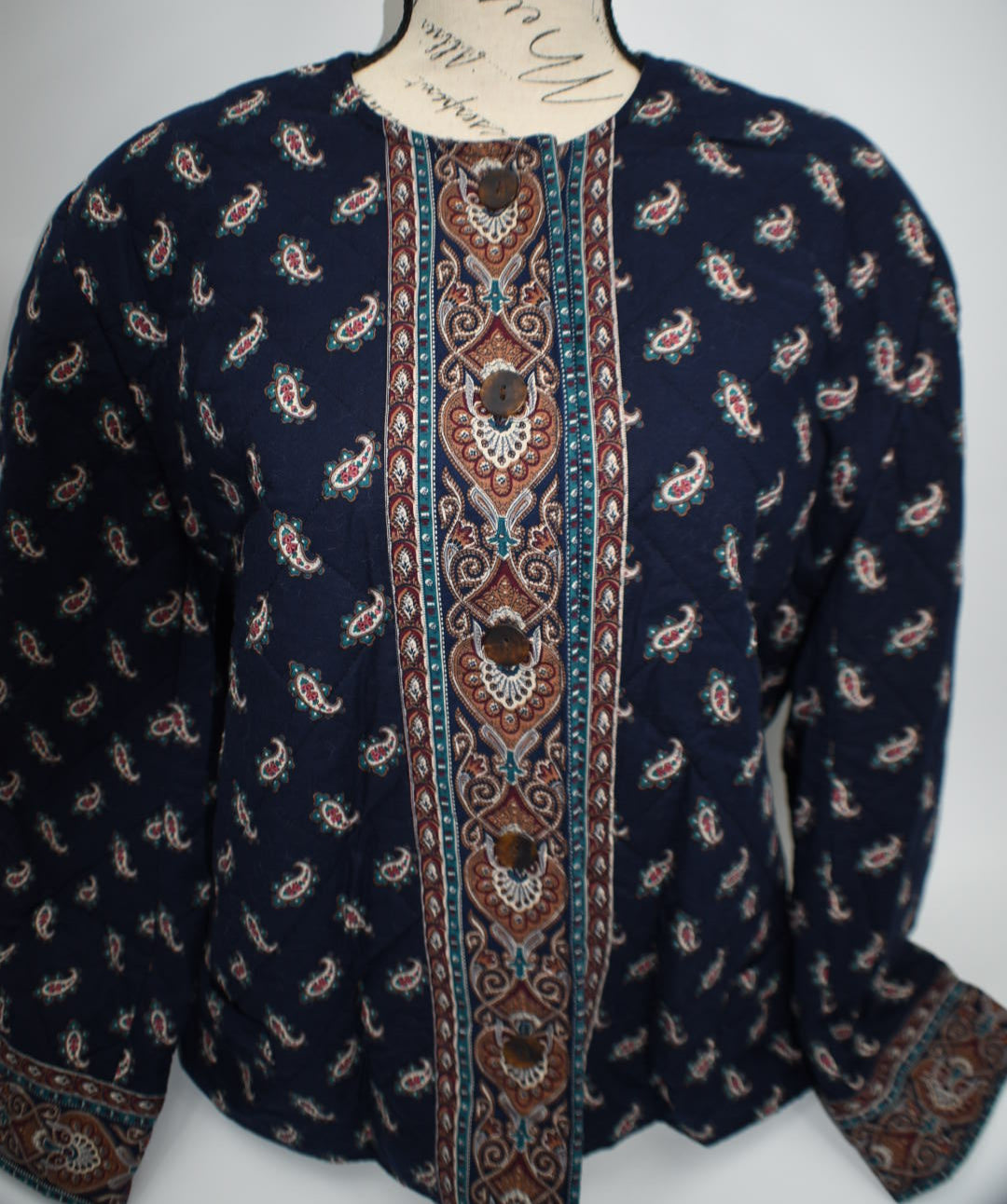 Vintage Vera Bradley Quilted Large Jacket in "Navy -1991" Pattern